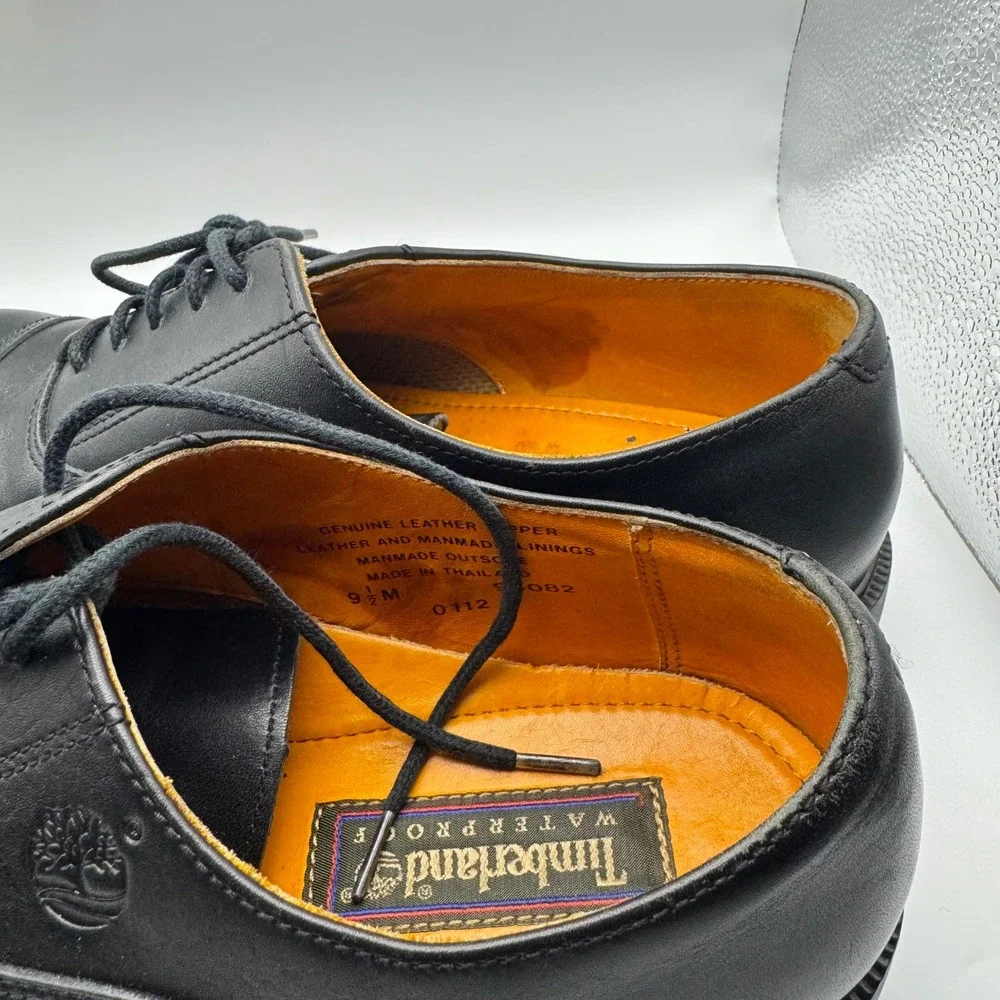 Timberland Mens Black Leather Waterproof Cap Toe Oxford Lug Sole Shoes 9.5 M